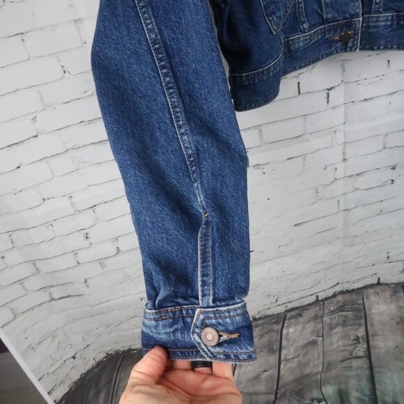 TOPSHOP BLUE DENIM CROPPED JEAN JACKET WITH SHERPA COLLAR SIZE 8 NWOT - Picture 6 of 7